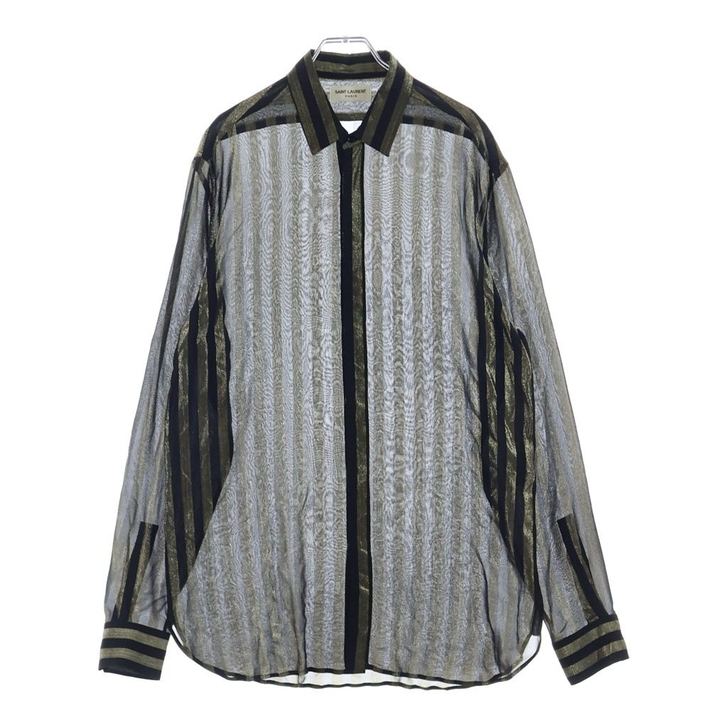 SAINT LAURENT PARIS (サンローランパリ) ストライプ シルク長袖シャツ ブラック 564172 Y006H
