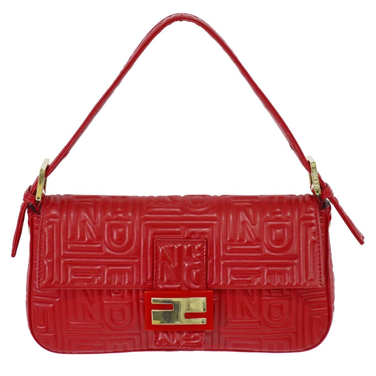 本物 フェンディ FENDI マンマバケット ショルダーバッグ ハンドバッグ レザー レッド 8BR600 バッグ 中古・
