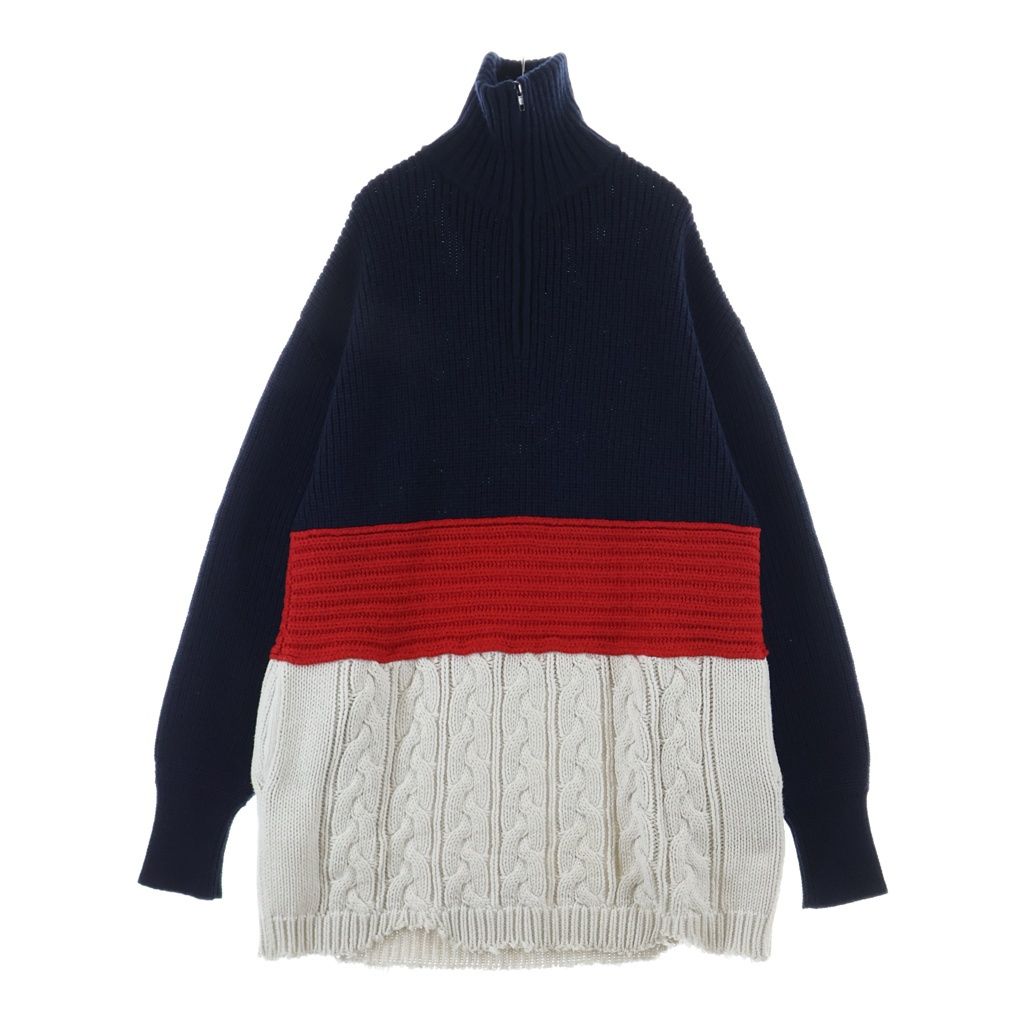 BALENCIAGA (バレンシアガ) 18AW オーバーサイズ ハーフジップ ハイネック ウールニットセーター ネイビー/レッド/ホワイト 555959 T1523