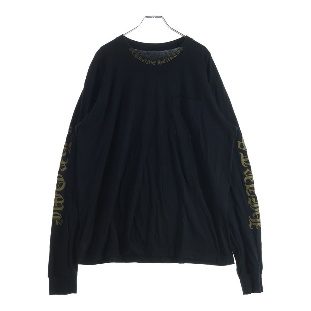CHROME HEARTS (クロムハーツ) ネックロゴ ロングスリーブカットソー 長袖Tシャツ ブラック