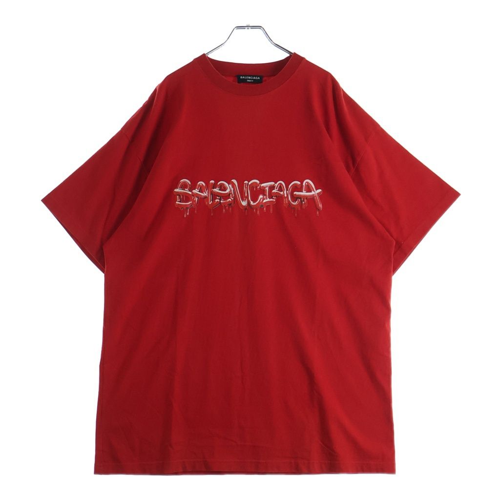 BALENCIAGA (バレンシアガ) Oversized T-shirt スライムプリント クルーネック半袖Tシャツカットソー レッド 676589