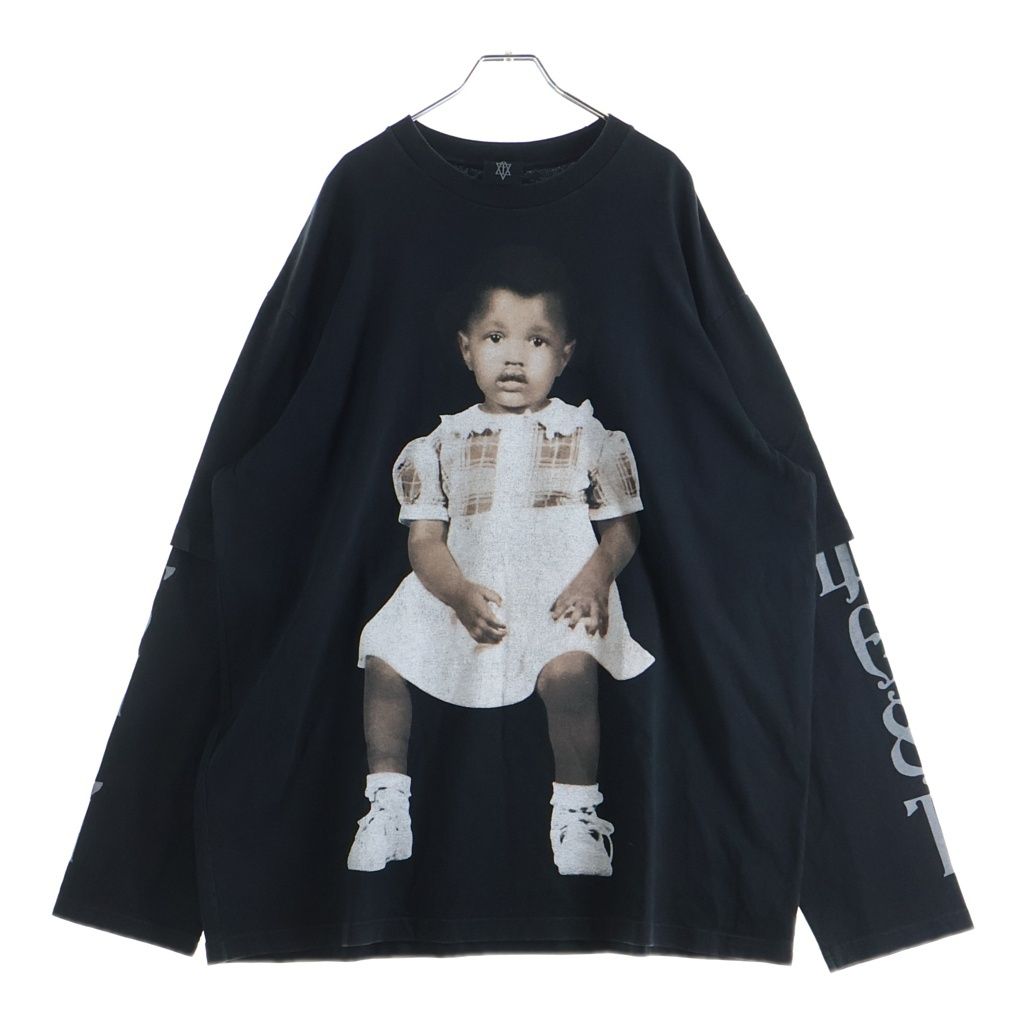 NO BRAND (ノーブランド) KANYE WEST DONDA 2 Layer L/S T-shirt フロントプリント クルーネック長袖レイヤードTシャツカットソー ブラック