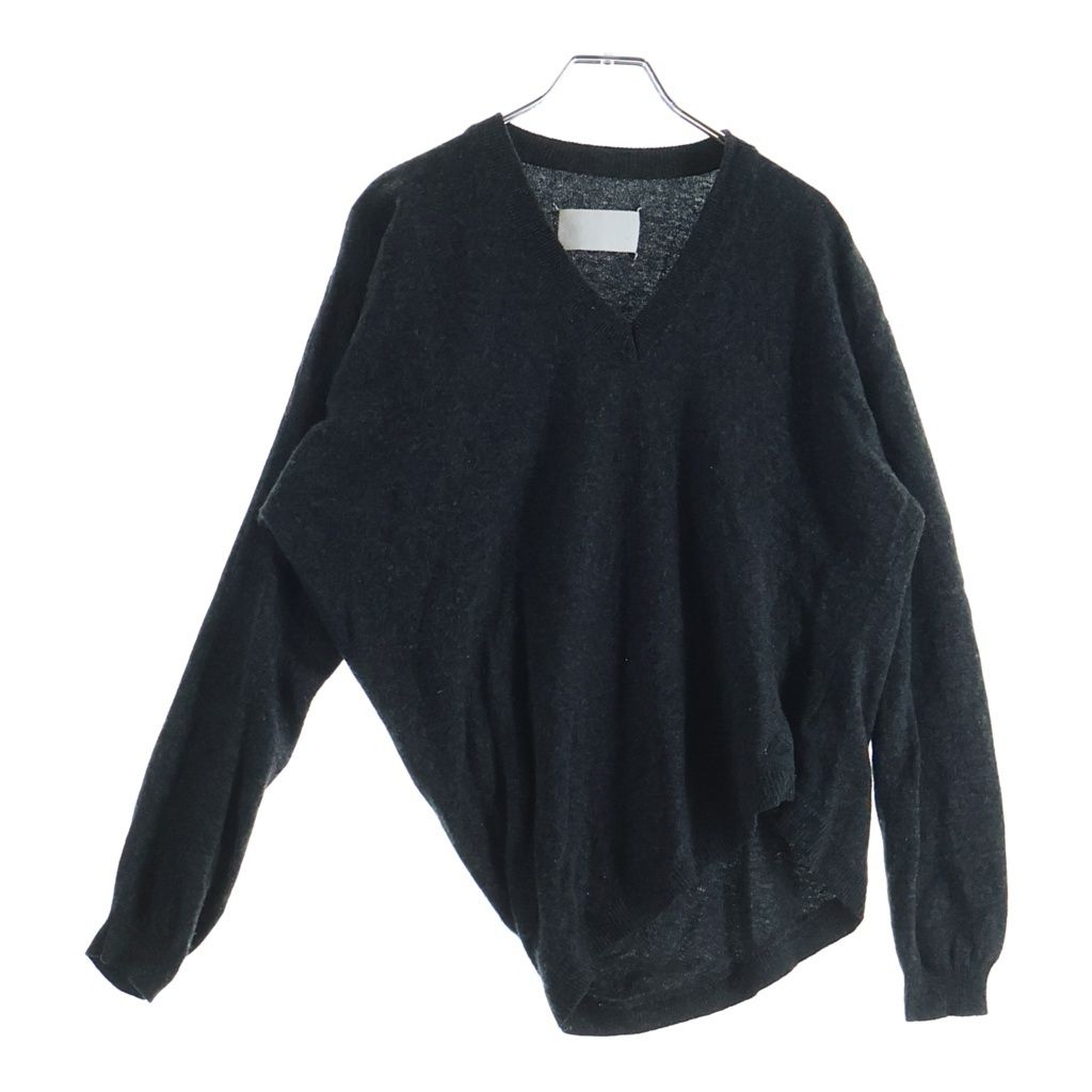 Maison Martin Margiela (メゾンマルタンマルジェラ) 本人期 イタリア製 アシンメトリー ウール Vネックニットセーター グレー 31 YM113