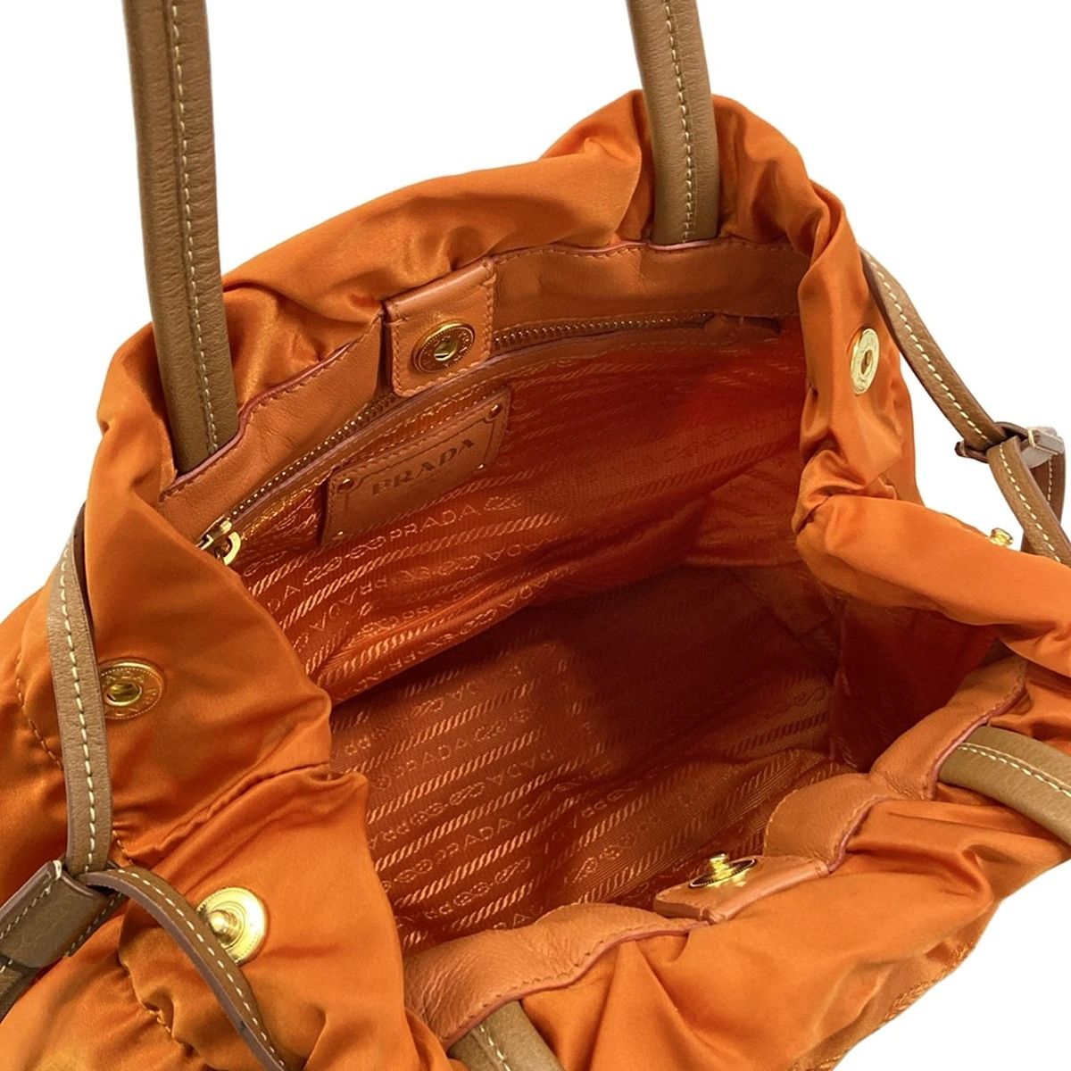 PRADA(プラダ) トートバッグ ロゴジャガード オレンジ×ベージュ 革タグ 