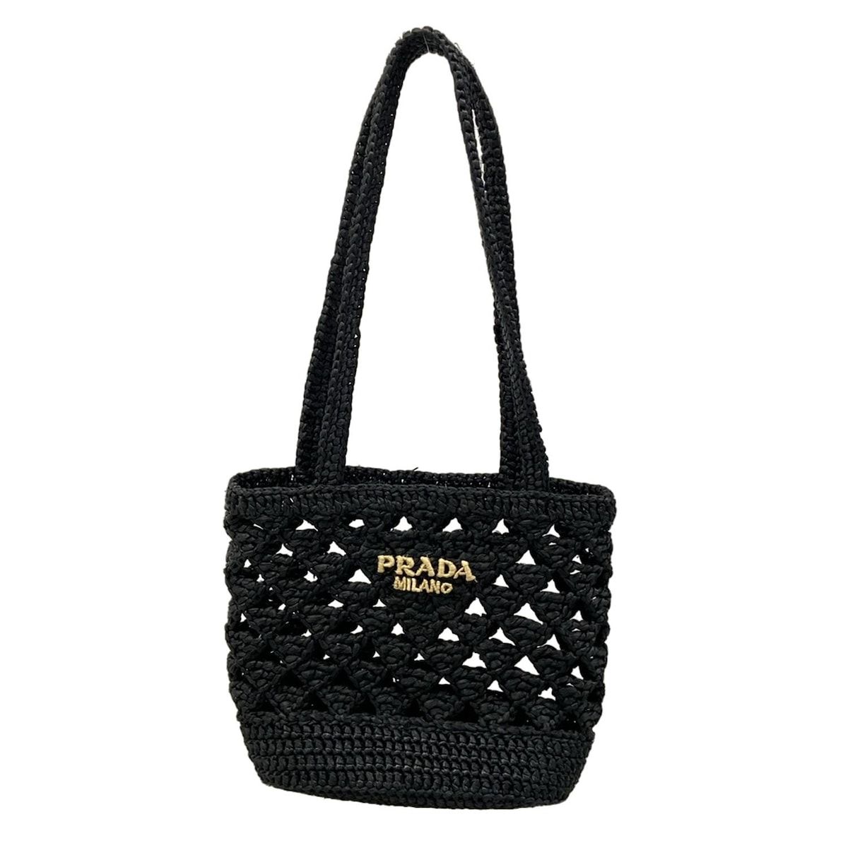 PRADA(プラダ) トートバッグ美品 クロシェ 黒 編み込み/ミニバッグ