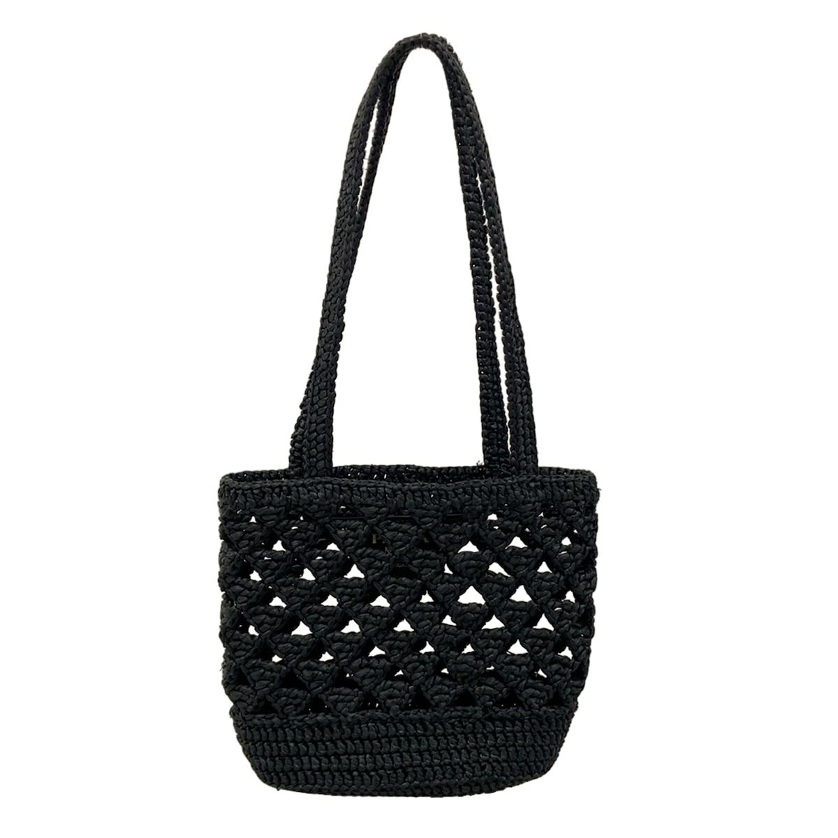 PRADA(プラダ) トートバッグ美品 クロシェ 黒 編み込み/ミニバッグ 