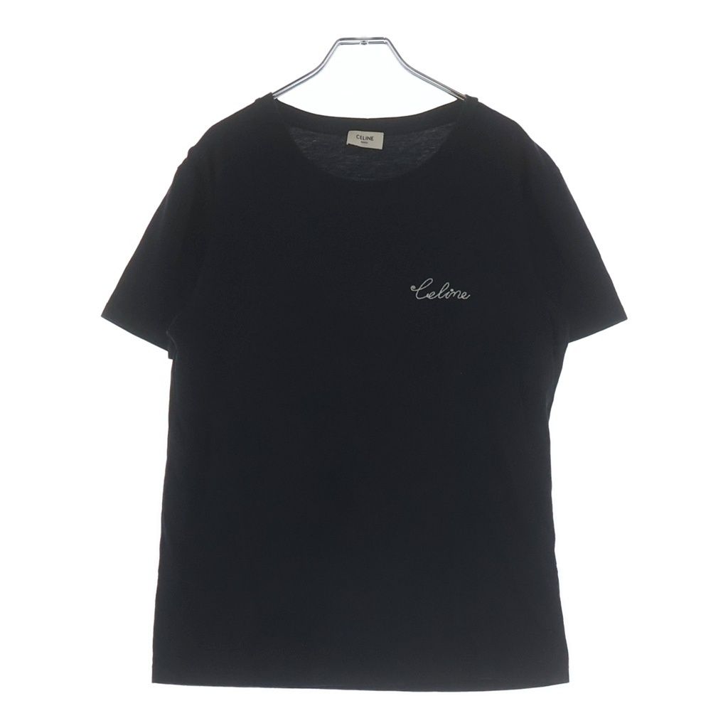 CELINE (セリーヌ) ロゴ刺繍 クルーネック 半袖 Tシャツ カットソー ブラック 2X486114L
