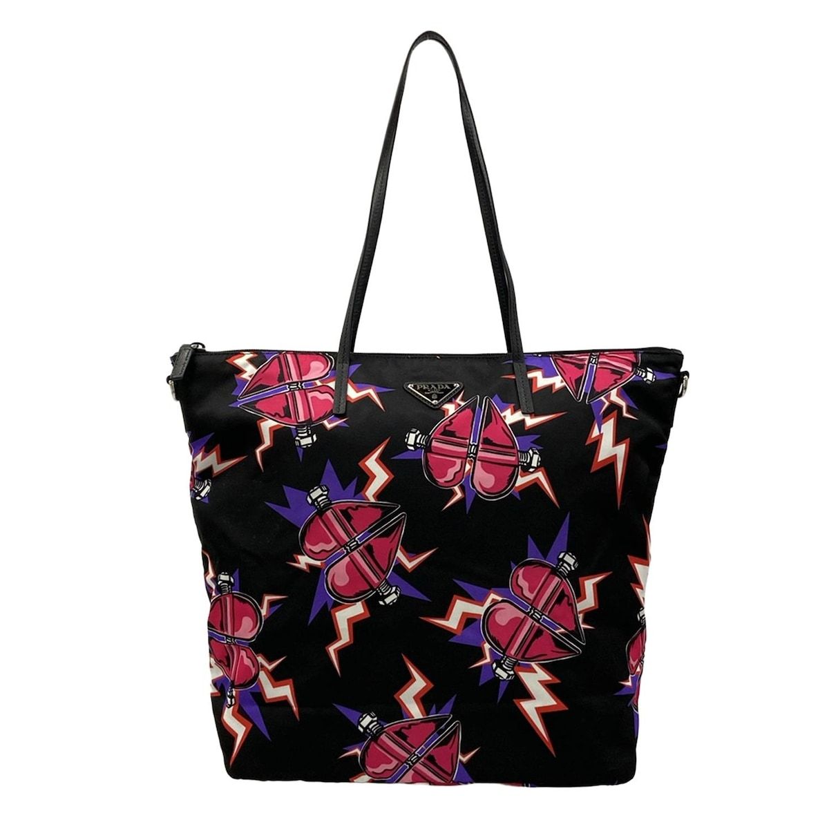 PRADA(プラダ) ショルダーバッグ - 1BG189 黒×ピンク×マルチ ハート レザー