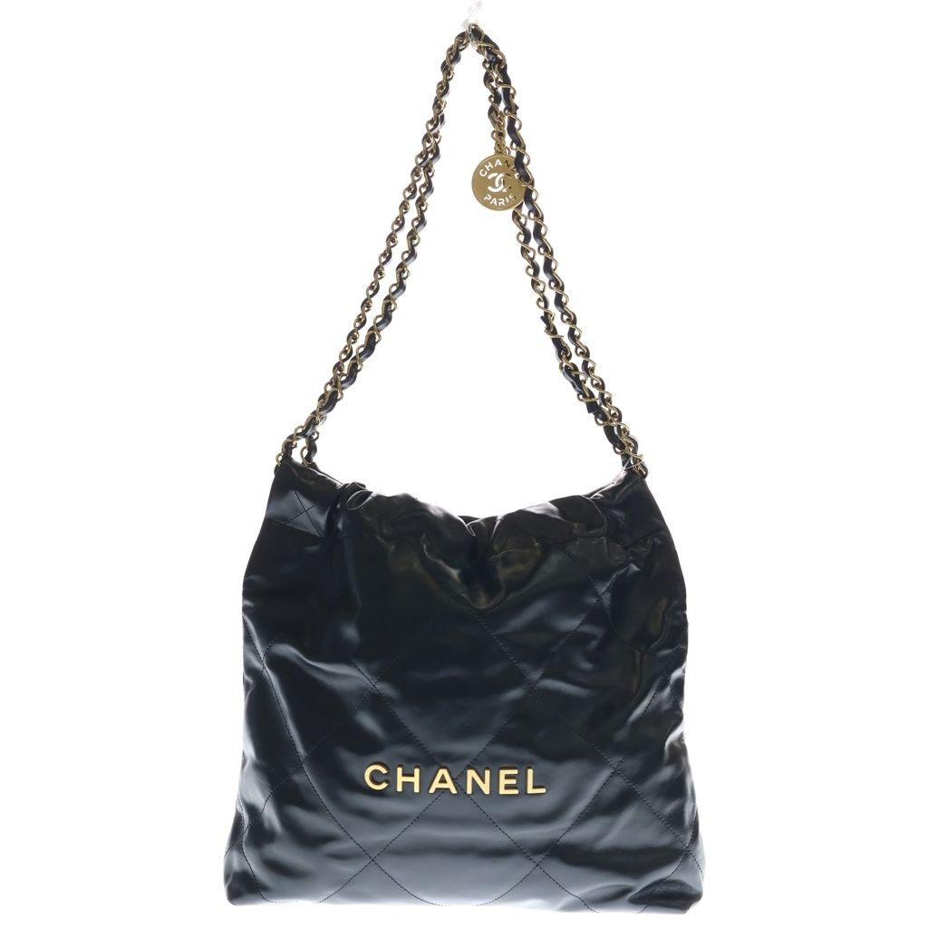 CHANEL (シャネル) シャネル22 スモール チェーンショルダーバッグ ブラック シャイニーカーフ ゴールド金具
