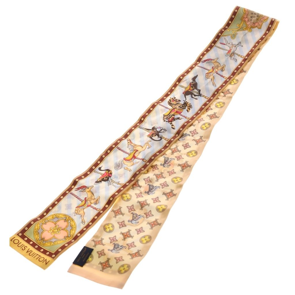 LOUIS VUITTON (ルイヴィトン) LVカルーセル バンドー メリーゴーランド 総柄プリント シルク スカーフ ベージュ/ライトブルー M97592