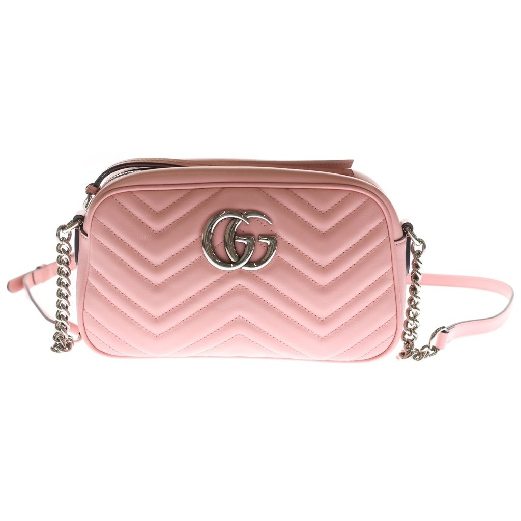 GUCCI (グッチ) GGマーモント キルティング チェーンショルダーバッグ ピンク レザー 447632 シルバー金具