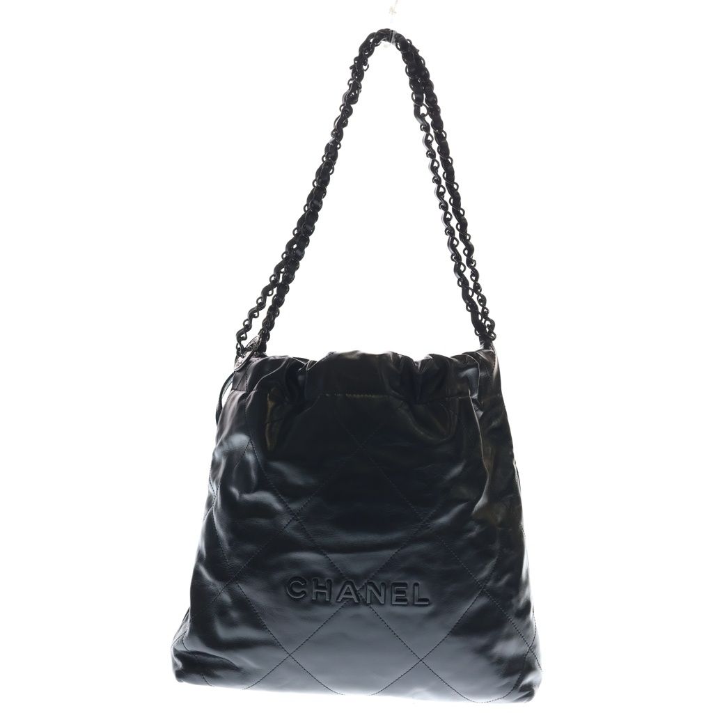 CHANEL (シャネル) シャネル22 スモール カーフスキン レザー ソーブラック チェーンショルダーバッグ AS3980 ブラック