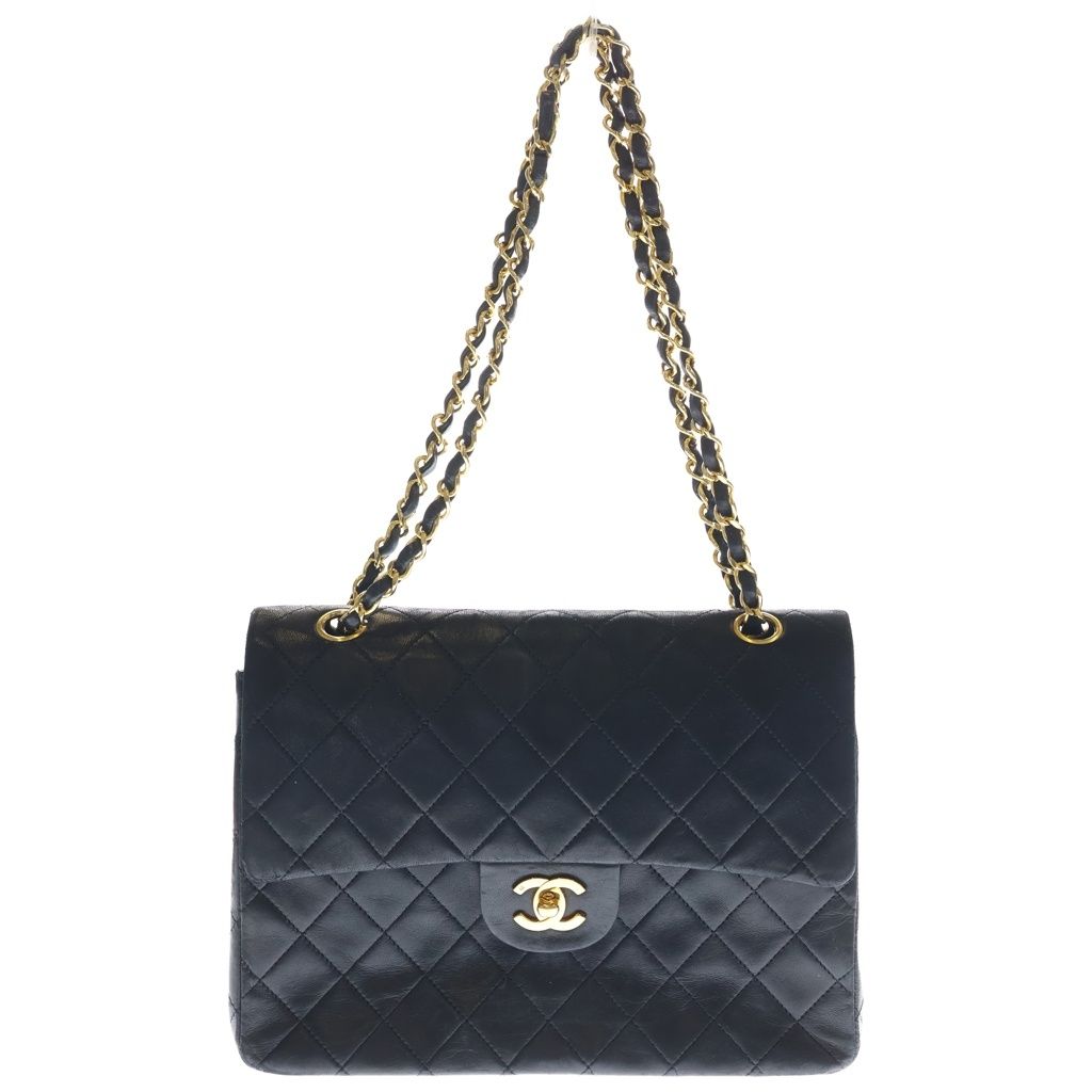 CHANEL (シャネル) マトラッセ25 ラムスキン ターンロック ゴールド金具 ダブルフラップ ダブルチェーン ショルダーバッグ ブラック