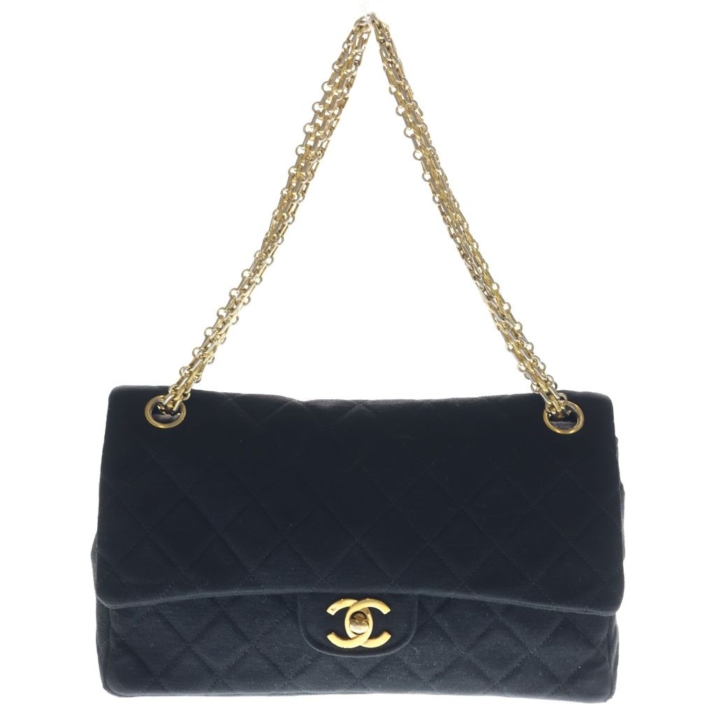 CHANEL (シャネル) マトラッセ23 Wフラップ Wチェーンショルダーバッグ ハンドバッグ ブラック コットン ゴールド金具