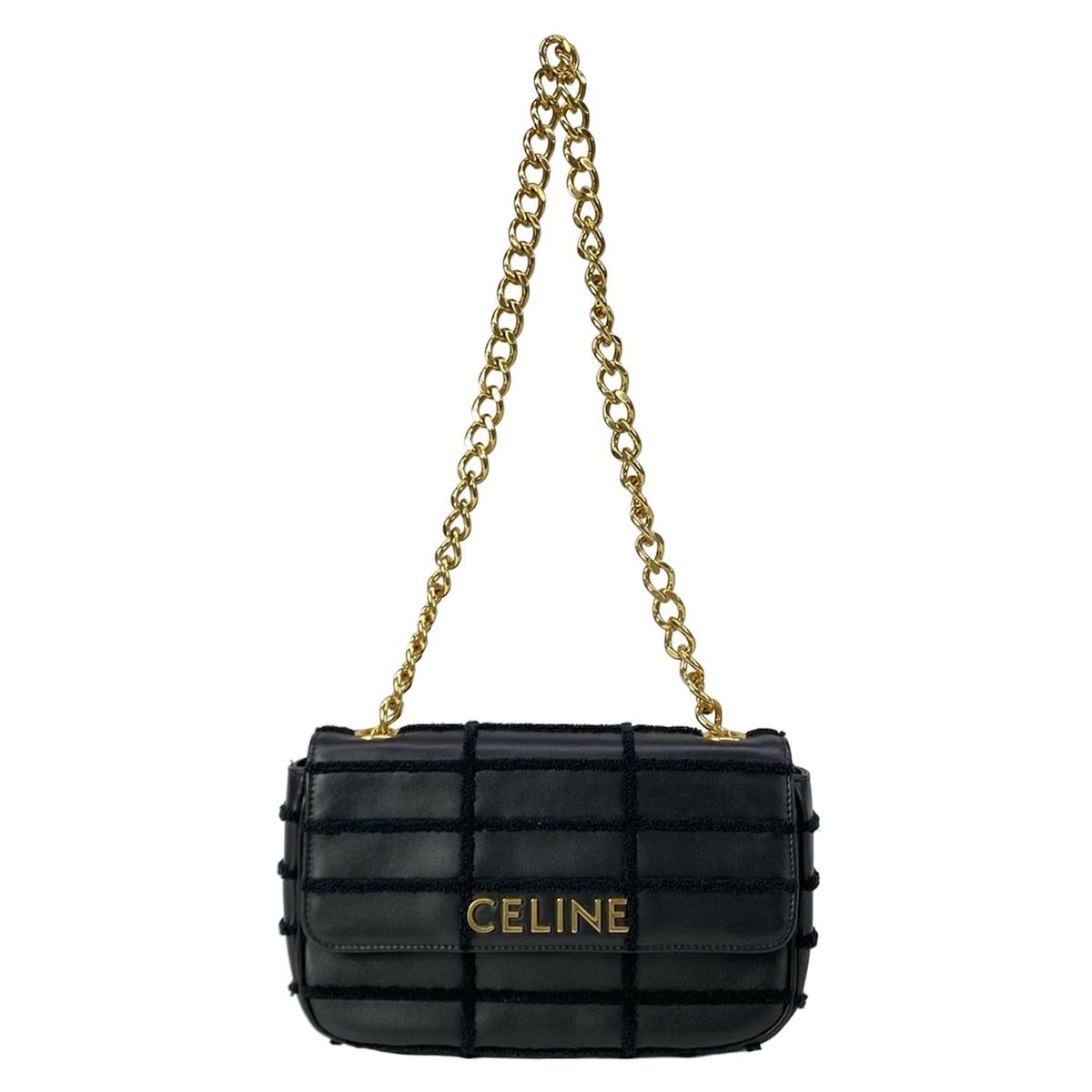 CELINE(セリーヌ) ショルダーバッグ マトラッセ モノクローム 黒 チェーンショルダー レザー