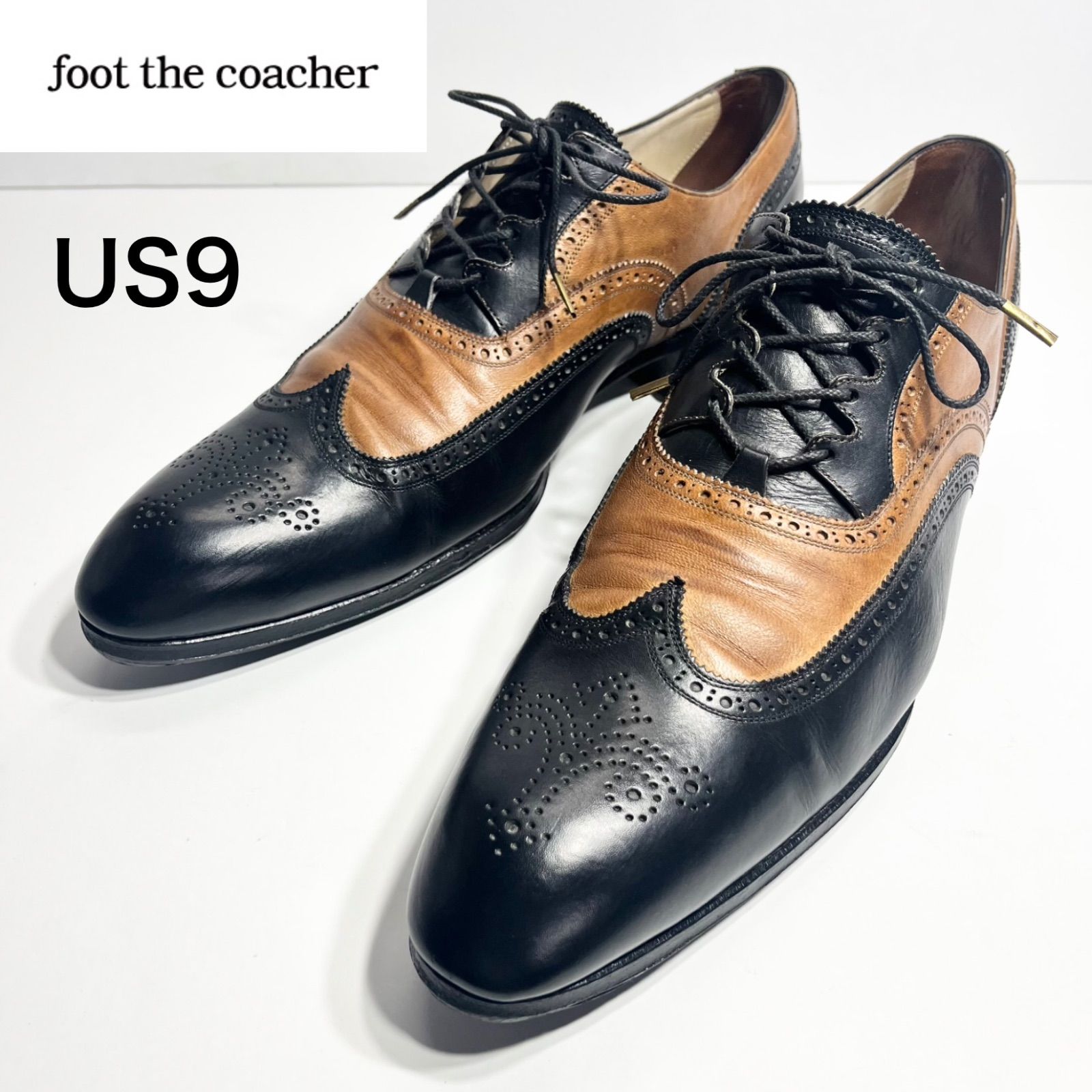 【美品】foot the coacher フットザコーチャー ウイングチップ バイカラー クラシックシューズ US9