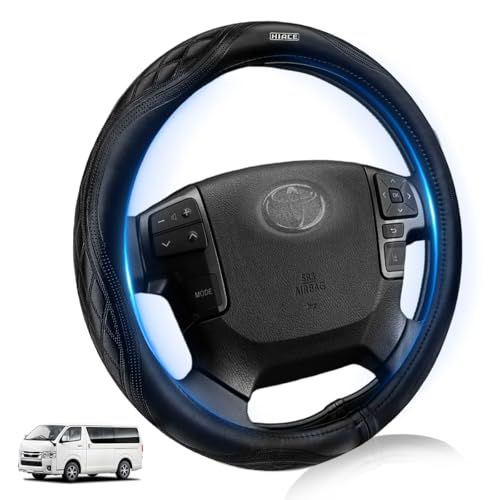 R◆【高級本革 独自パターン】Hiace 専用 ハンドルカバー ハイエース ステアリングカバー 車種別ロゴ入り 防水 防滑 防汚 通気性 快適な手触り オールシーズン対応 簡単取り付け 高級インテリアパーツ 37.5cm(ブラック) c4d26ddb