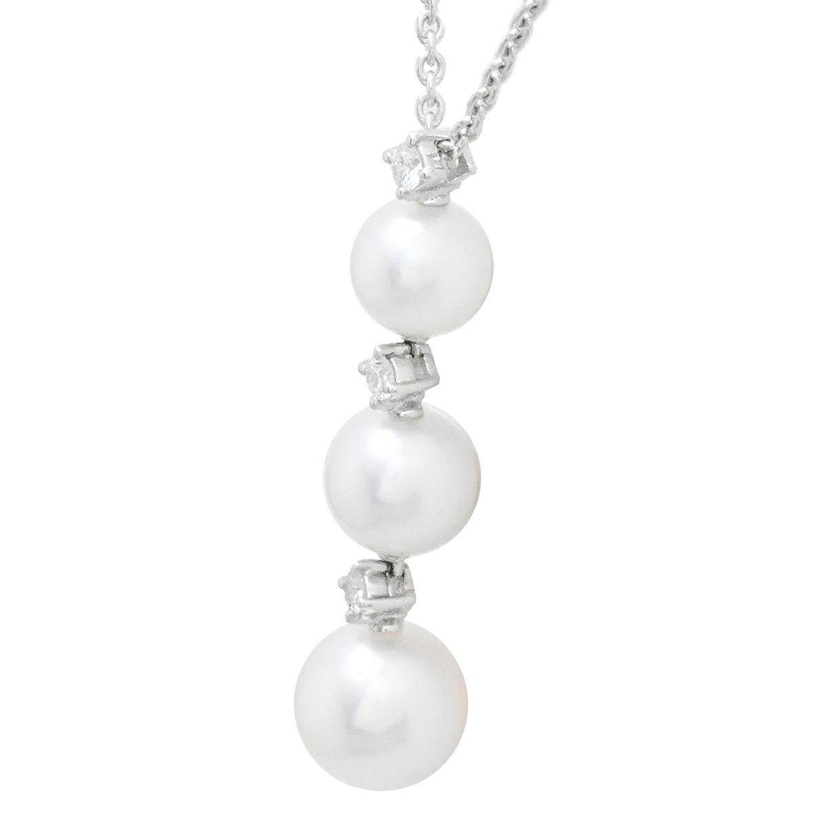 ミキモト MIKIMOTO K18WG ホワイトゴールド パール ダイヤ ネックレス 