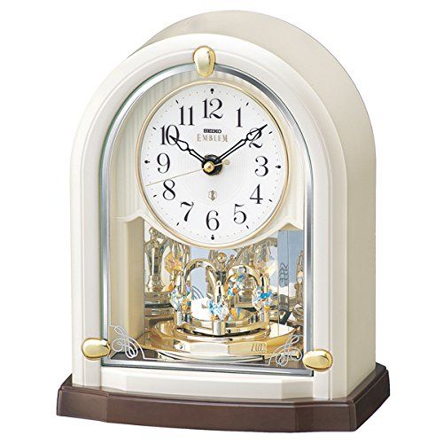 (セイコークロック) SEIKO CLOCK EMBLEM エンブレム 電波 置き時計 HW593W 回転飾り クリスタル 白パール アナログ