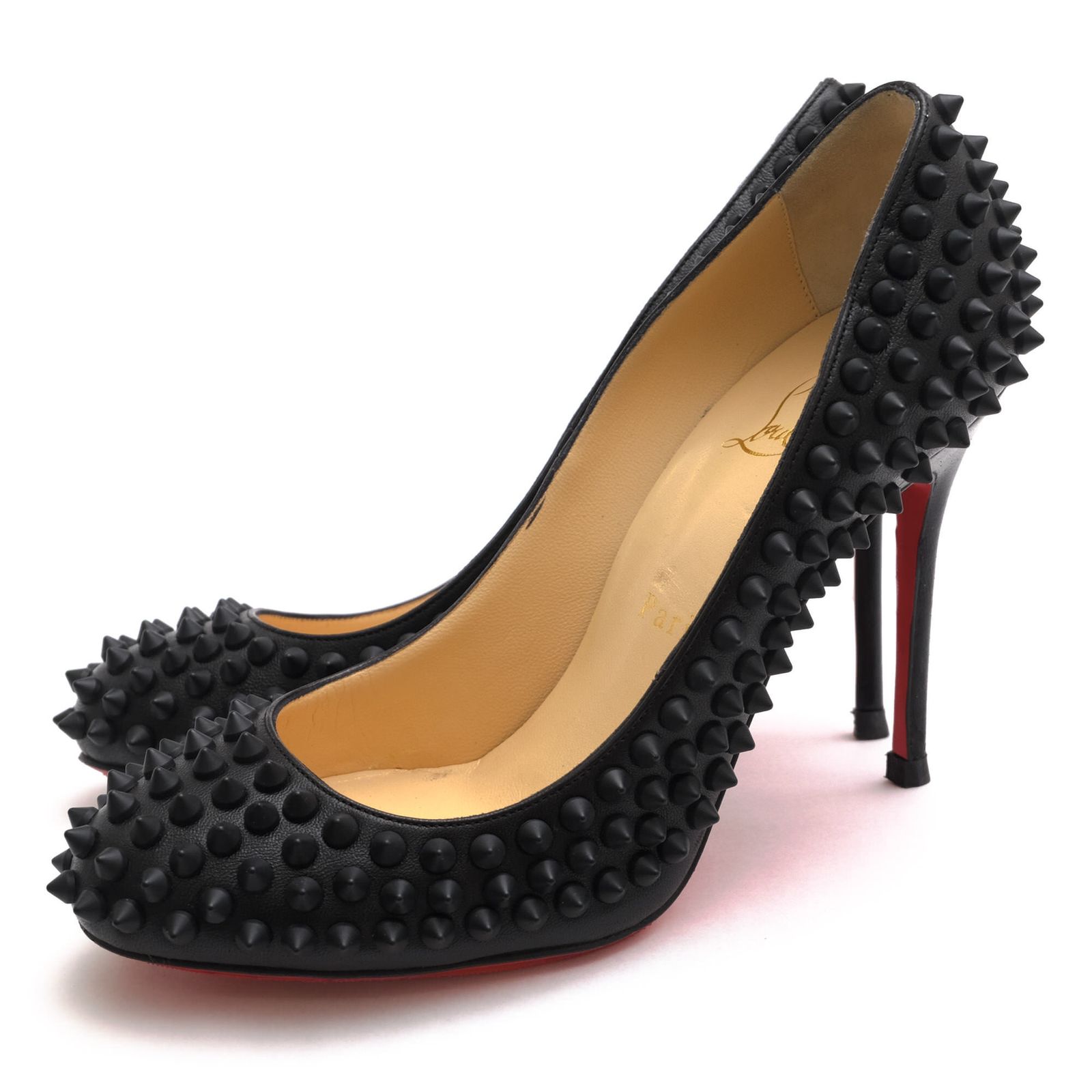 クリスチャン ルブタン／Christian Louboutin パンプス シューズ 靴 レディース 女性 女性用 レザー 革 本革 ブラック 黒 Fifi Spikes Pumps 100mm レッドソール プレーントゥ スタッズ ハイヒール