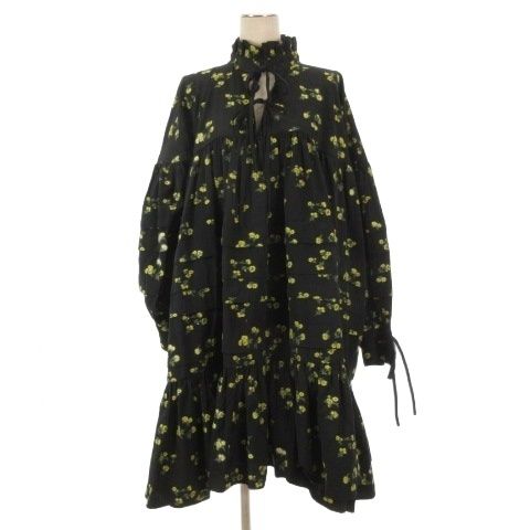 セシリーバンセン Cecilie Bahnsen フィルクーペ 花柄 ワンピース 長袖 ブラック イエロー 260604E