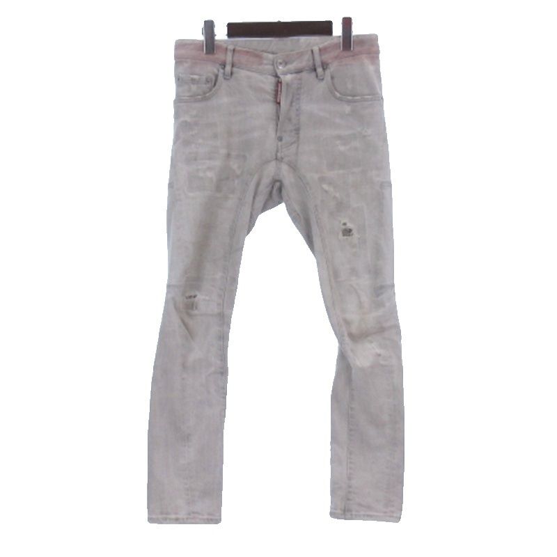 ディースクエアード DSQUARED2 TIDY BIKER ダメージ デニム パンツ ボタンフライ ライトグレー 42