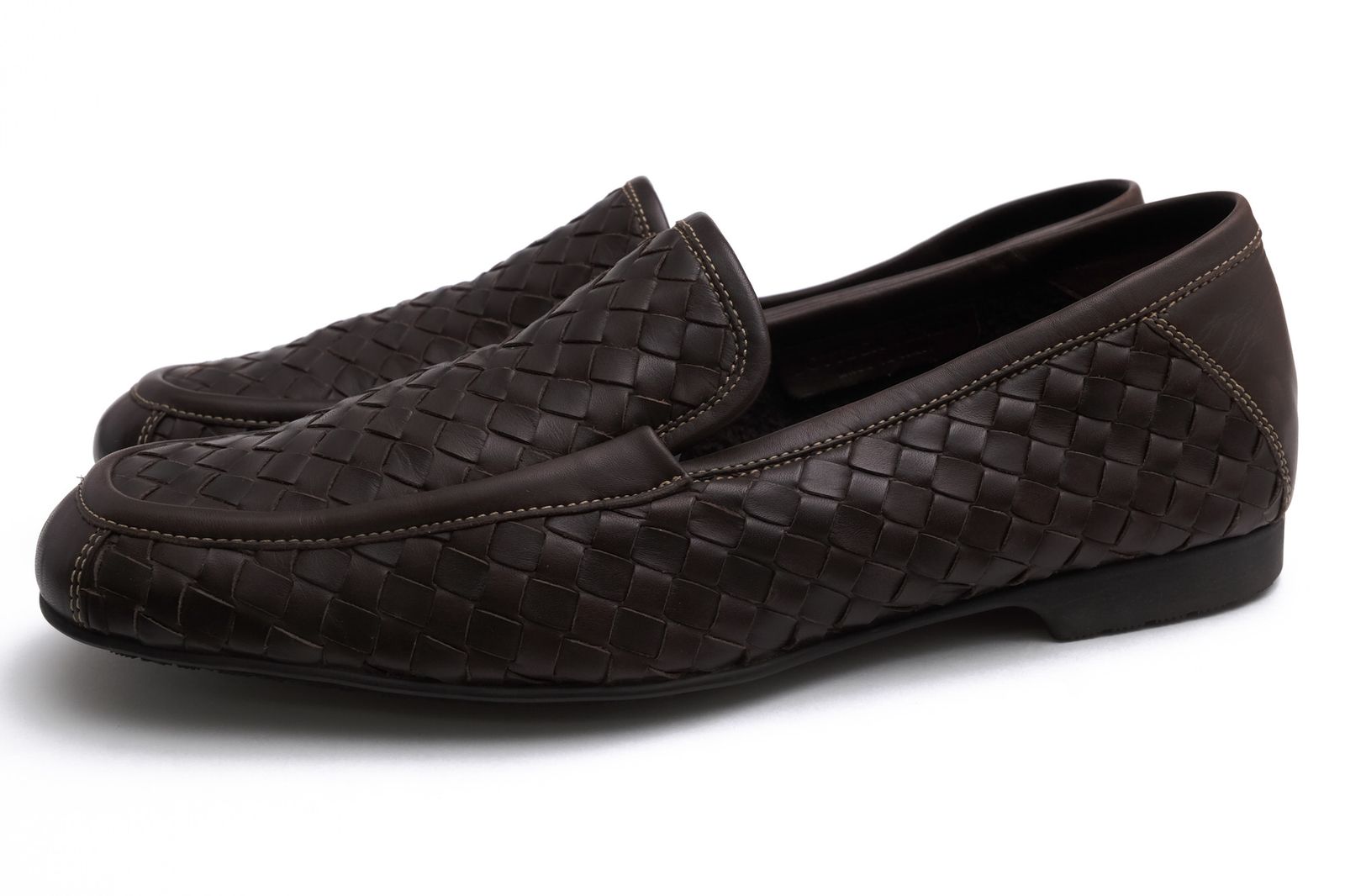 ボッテガヴェネタ／BOTTEGA VENETA ヴァンプローファー シューズ 靴 メンズ 男性 男性用 レザー 革 本革 ダークブラウン 茶 ブラウン 122625 ラバーソール メッシュ・イントレチャート スリッポン