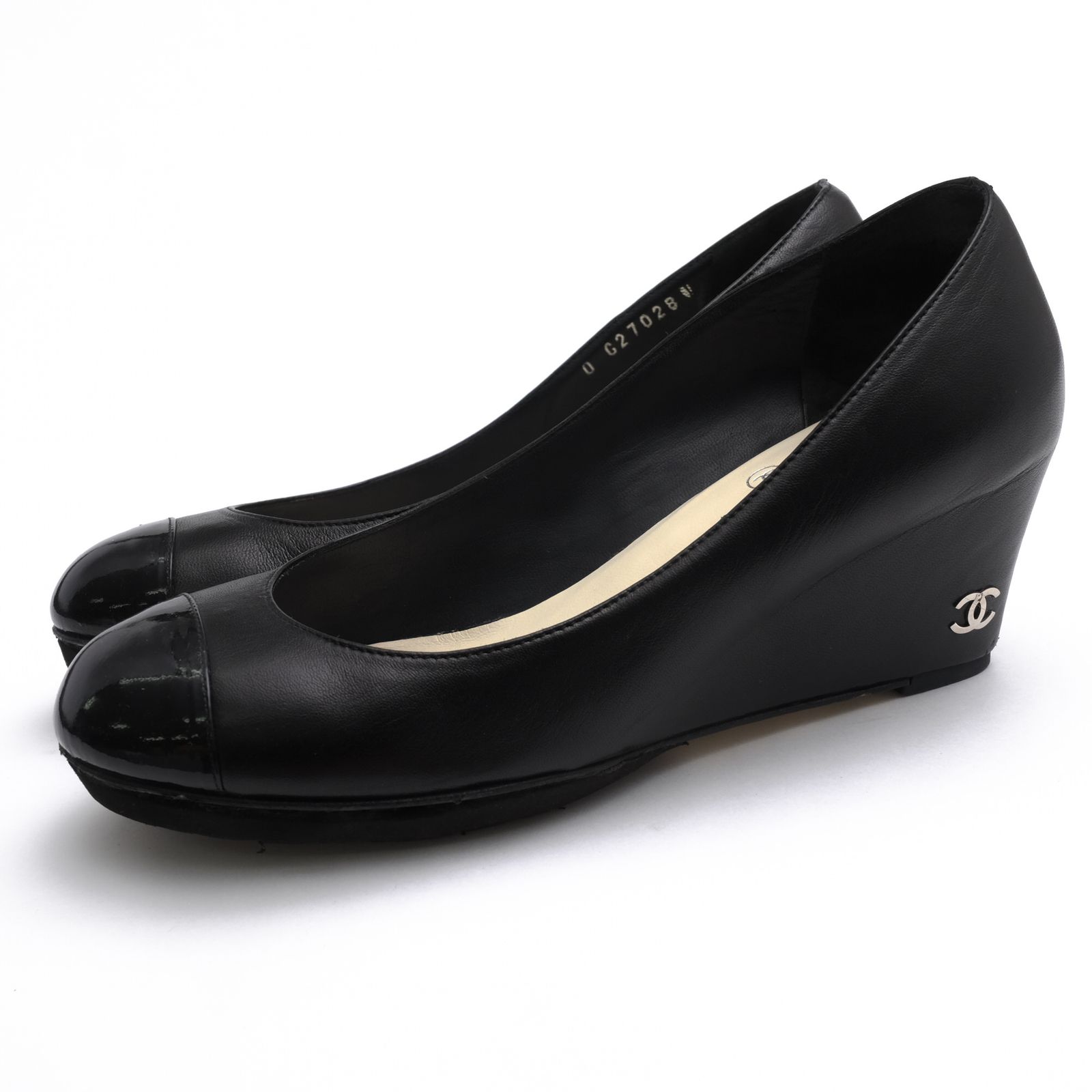 シャネル／CHANEL パンプス シューズ 靴 レディース 女性 女性用 レザー 革 本革 ブラック 黒 G27028 ココマーク金具 ウェッジソール