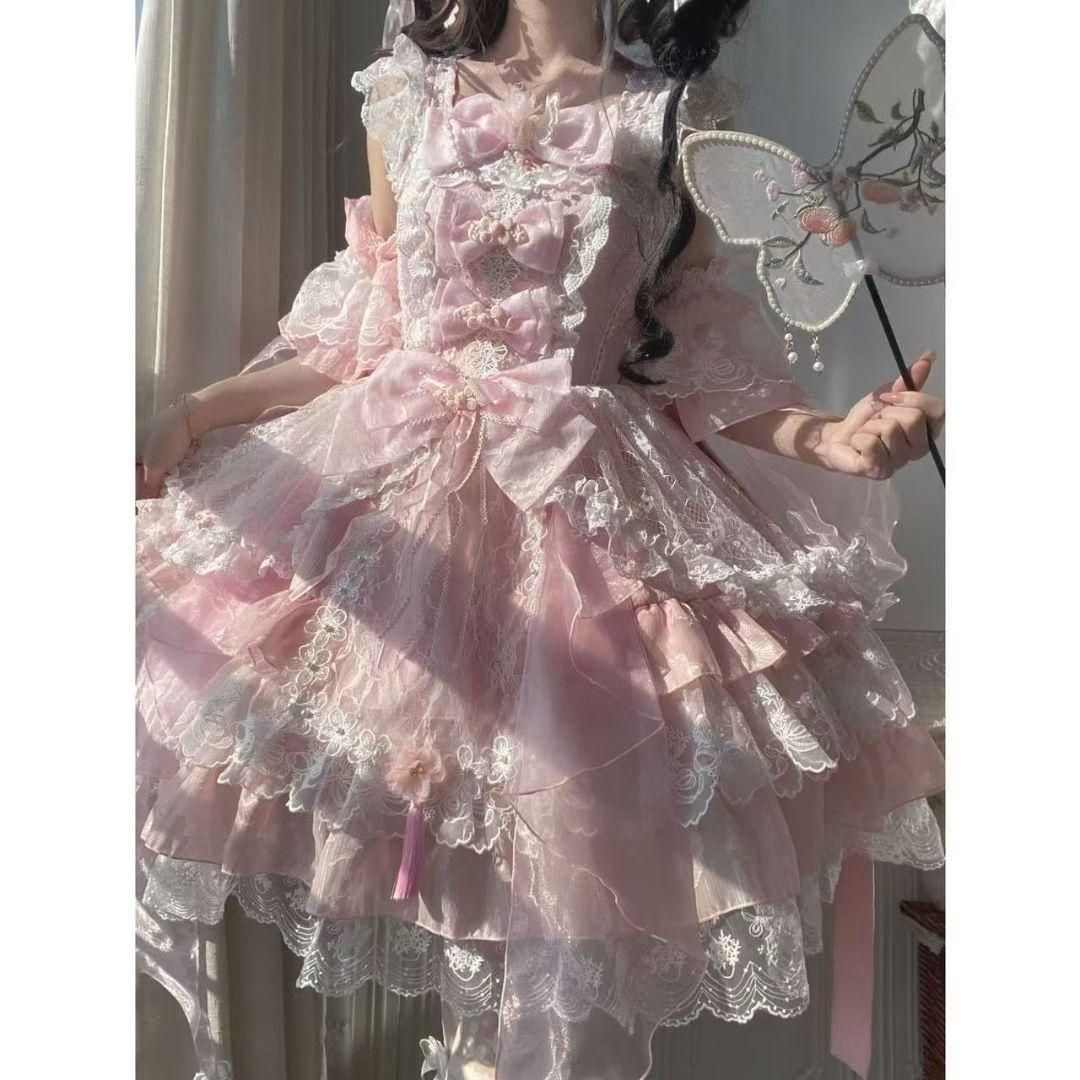 新品未使用 甘ロリ・ロリータドレス　ジャンパースカート　ロリィタ　JSK 姫系　ピンク