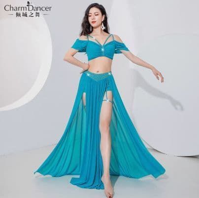 新品未使用 高級ベリーダンス練習服 速乾メッシュ上下 2色展開