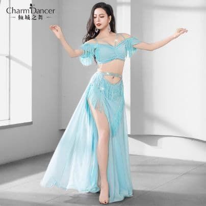 高級ベリーダンス衣装 アクアブルー 豪華フリンジセット 新品未使用 高級ベリーダンス衣装 アクアブルー 豪華フリンジセット