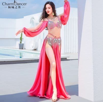 新品未使用 高級ベリーダンス衣装 ダブルスリット 豪華フリンジ仕様