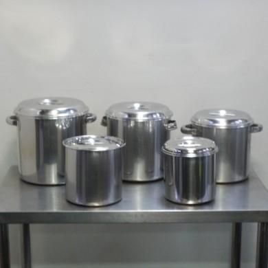 3【5個セット】業務用 18-8 ステンレス 丸 キッチンポット ふた付 手付24cm 22cm 20cm 手無18cm 16cm