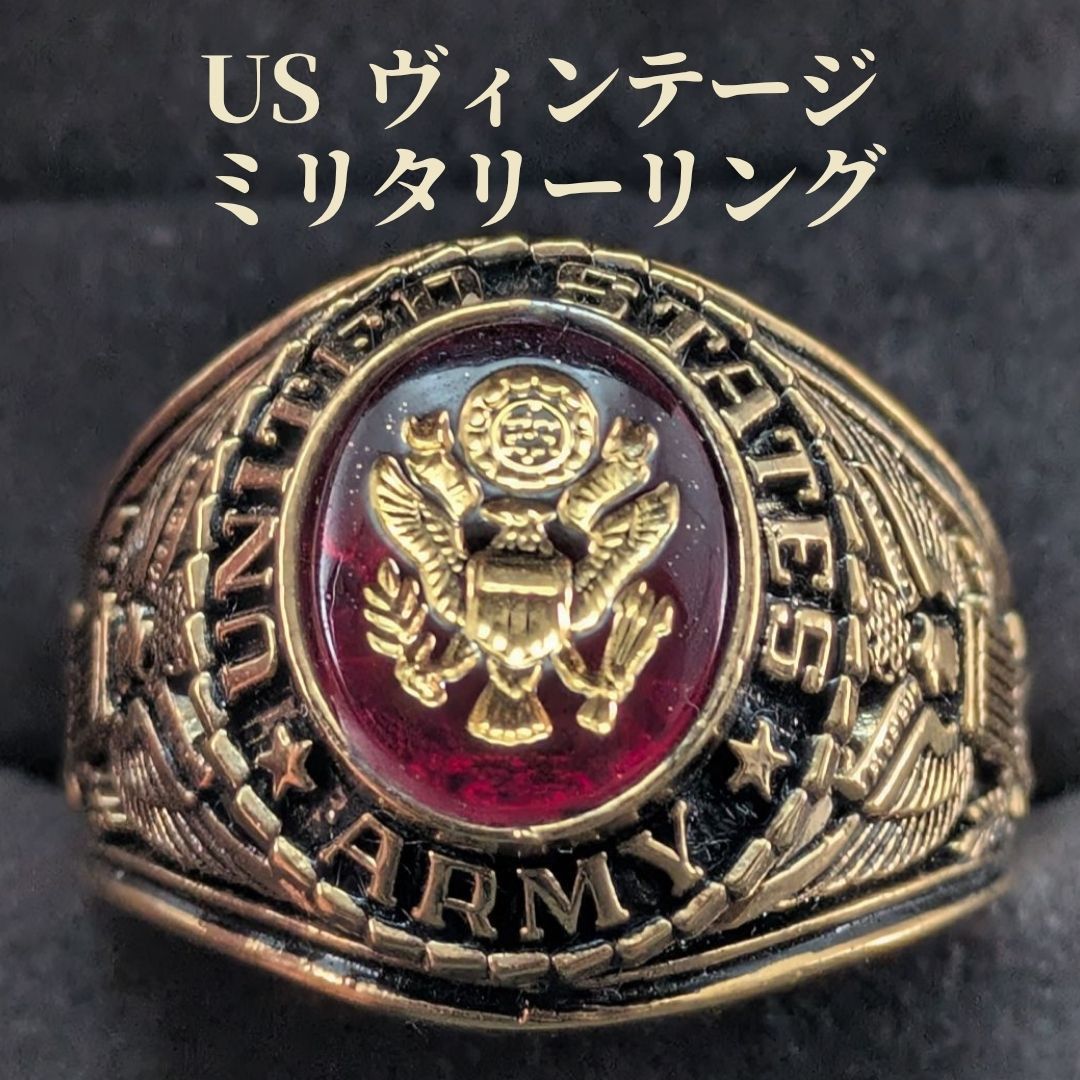 アメリカンヴィンテージ 29号 ゴールドメッキ リング レッドストーン 紋章 カレッジ シグネット 無骨 21.6g