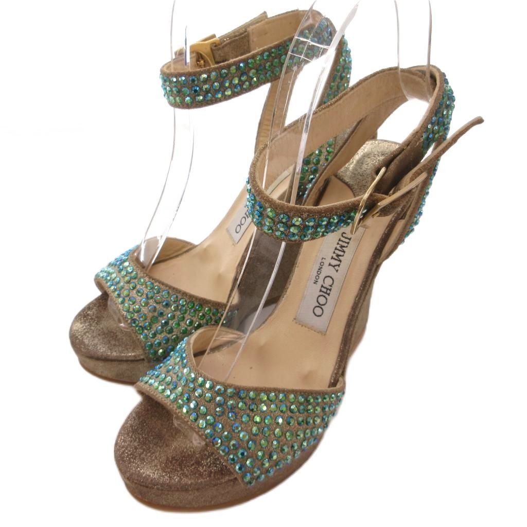 ジミーチュウ JIMMY CHOO サンダル ビーズ 厚底 35 1/2 ベージュ /MG ■GY57