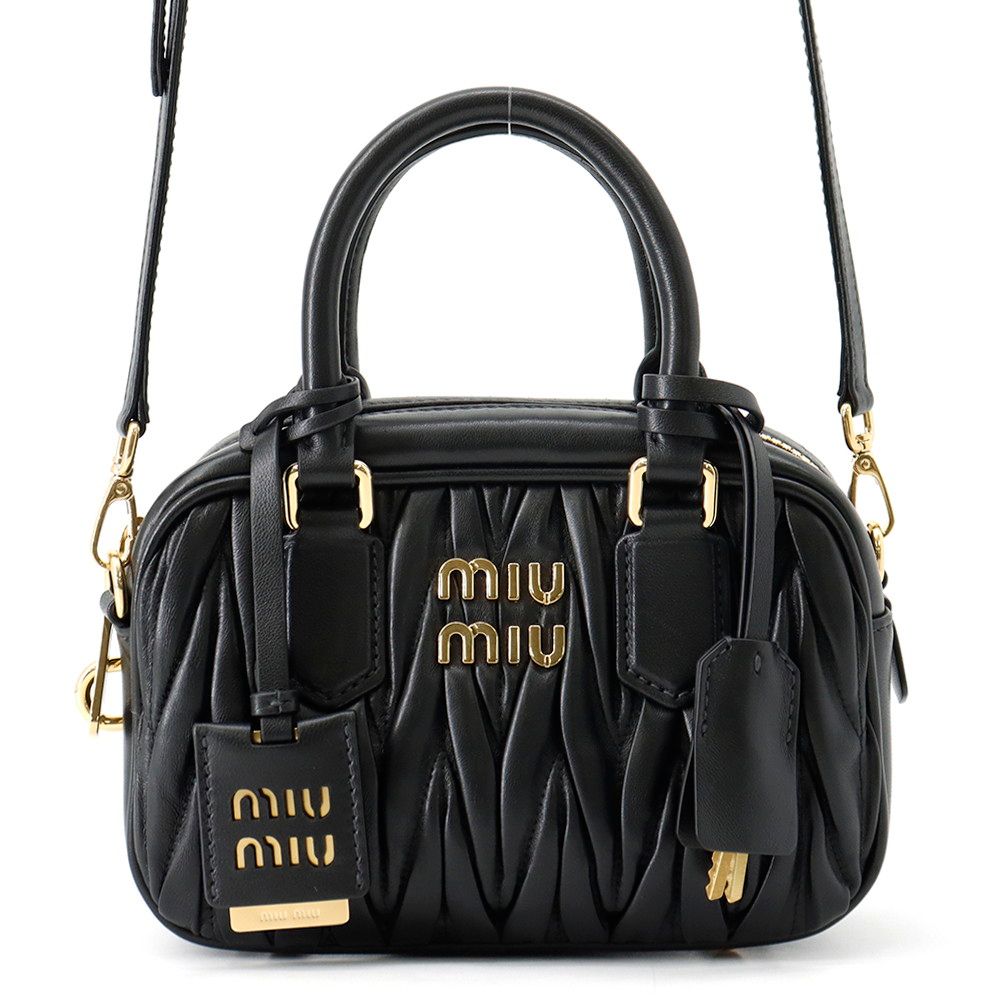 ミュウミュウ ハンドバッグ アルカディ マテラッセ ナッパレザー 5BB123 Miu Miu 2way 黒