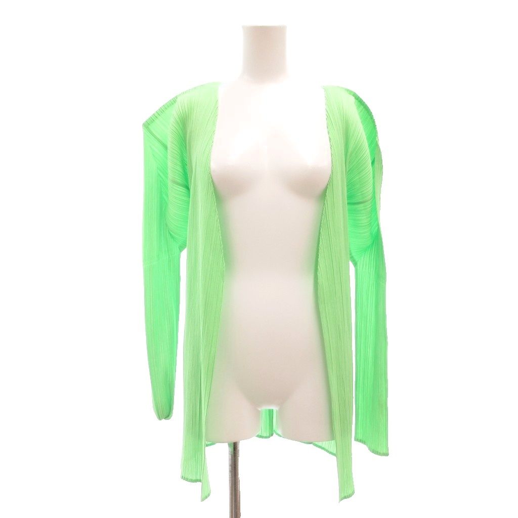 プリーツプリーズ PLEATS PLEASE イッセイミヤケ ISSEY MIYAKE 美品 プリーツカーディガン 薄手 ショート丈 4 緑 グリーン PP51-J0607 /MG ■ECC005