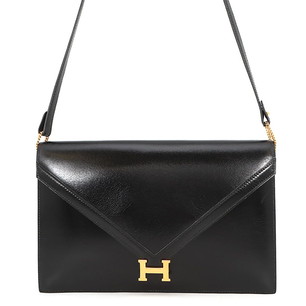 エルメス ショルダーバッグ リディ ブラック/ゴールド金具 ボックスカーフ 〇N刻印 HERMES バッグ 黒