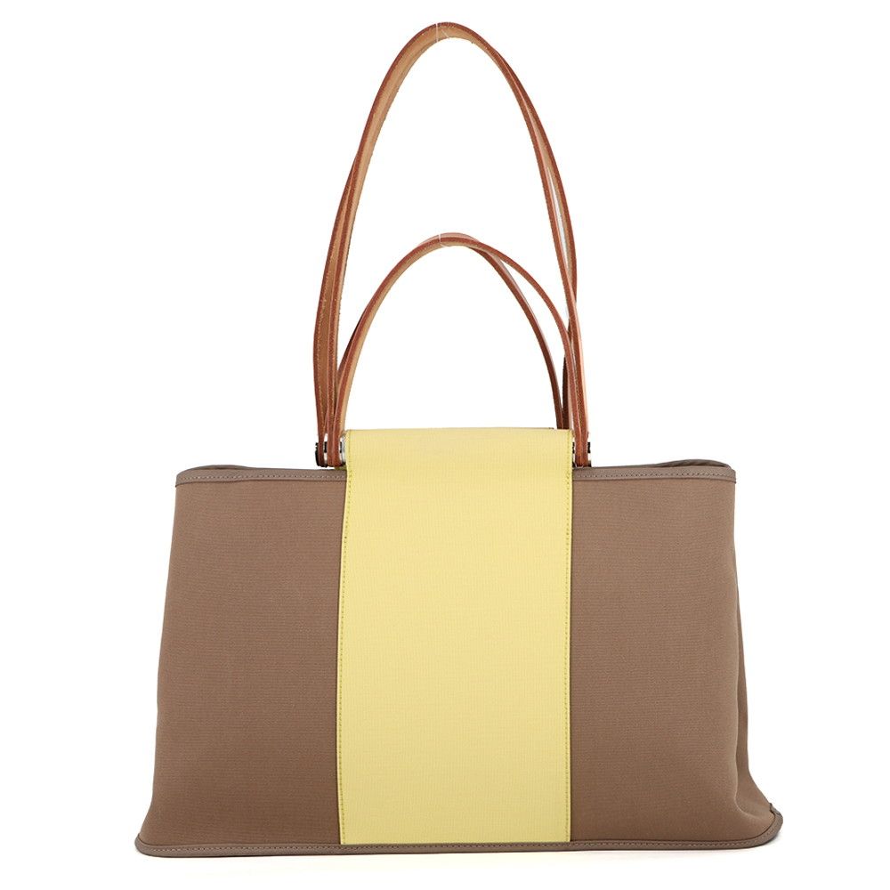 エルメス トートバッグ カバックPM エトゥープ/イエロー/シルバー金具 トワルオフィシエ/レザー □Q刻印