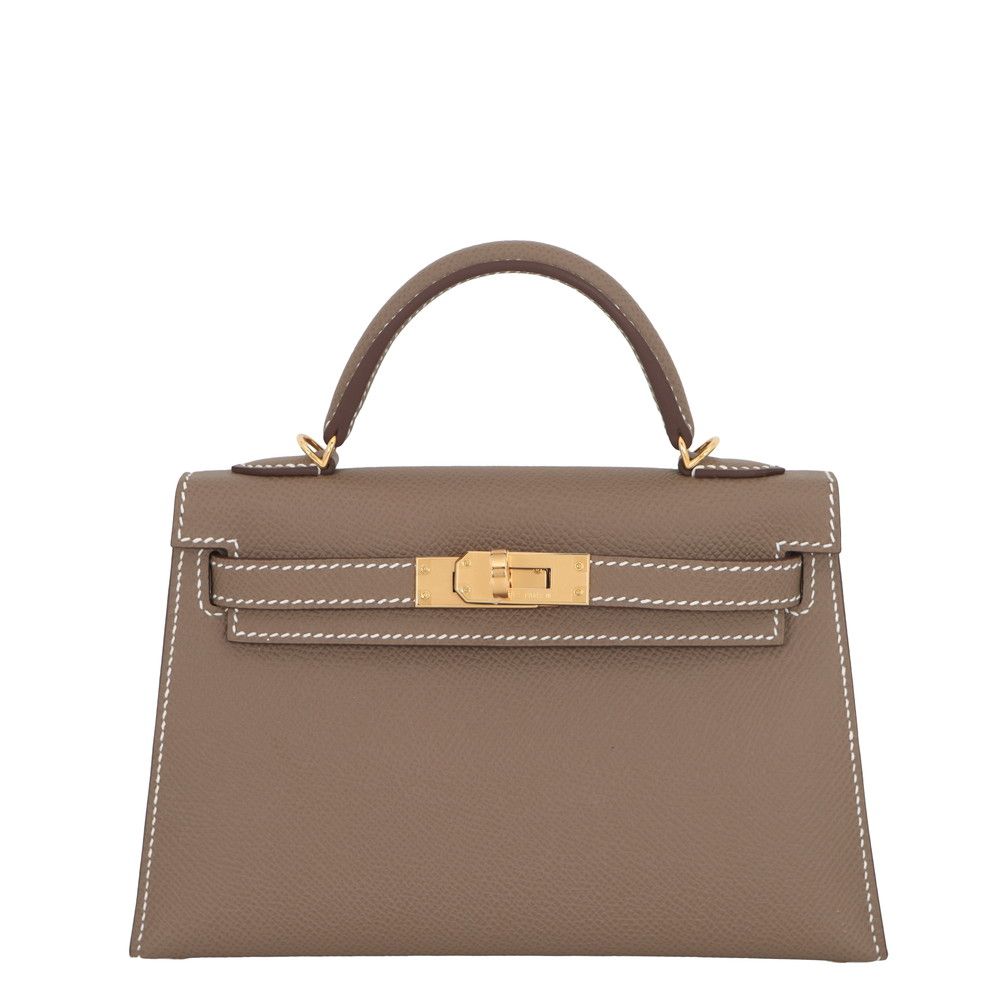 エルメス ハンドバッグ ミニケリー2 外縫い エトゥープ/ゴールド金具 エプソン K刻印 HERMES 2wayバッグ