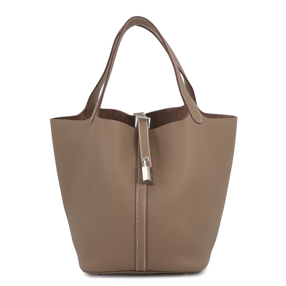 エルメス ハンドバッグ ピコタンロックMM エトゥープ/シルバー金具 トリヨンクレマンス K刻印 HERMES