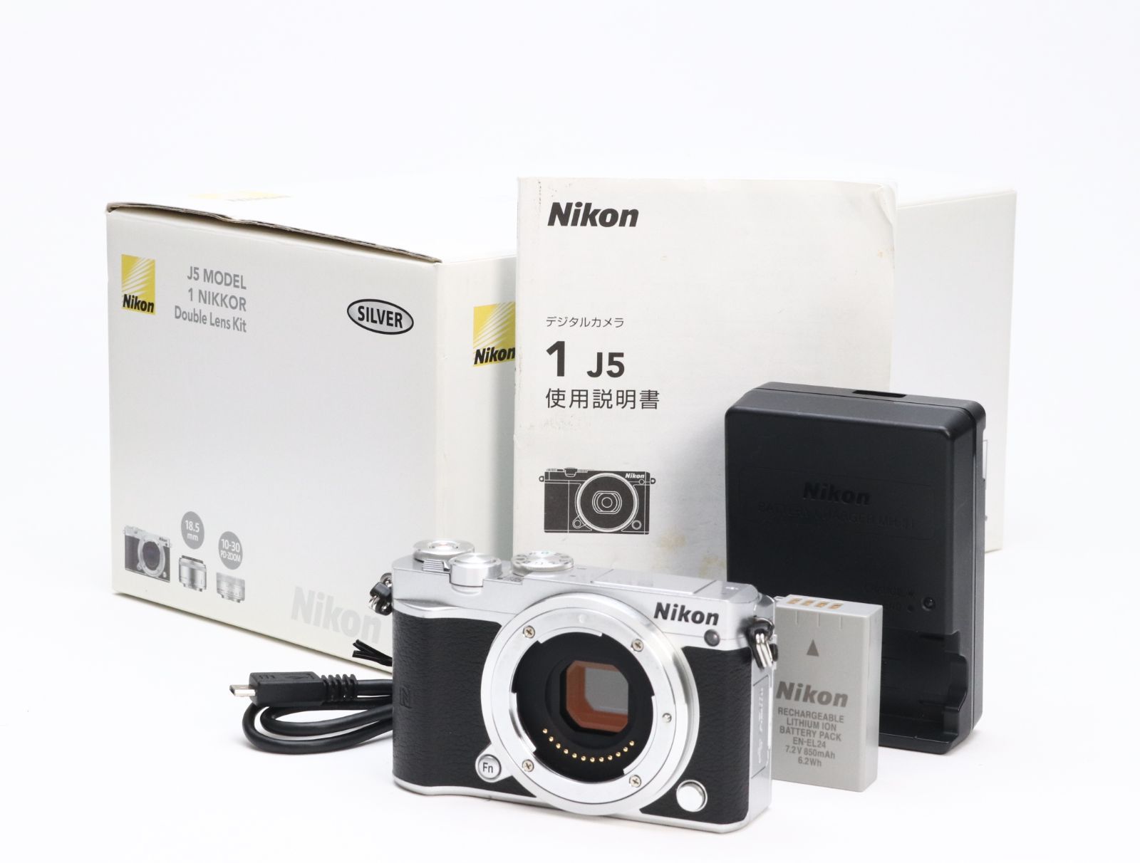 B (並品) Nikon ニコン 1 J5 ボディ シルバー シャッター回数3,554 初期不良返品対応 66-36