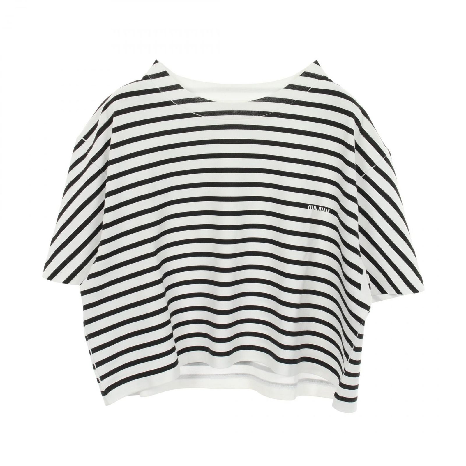 Miu Miu ミュウ ミュウ ボーダー クロップド 半袖Tシャツ
