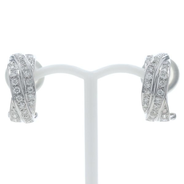 K18WG ホワイトゴールド イヤリング ピアス ダイヤモンド 0.50ct カーブ ライン クロス【新品仕上済】【zz】【中古】