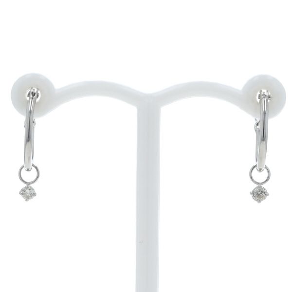 K14WG ホワイトゴールド ピアス ダイヤモンド 0.05ct/0.05ct フープ 一粒 チャーム 2way 13.7mm幅【新品仕上済】【zz】【中古】