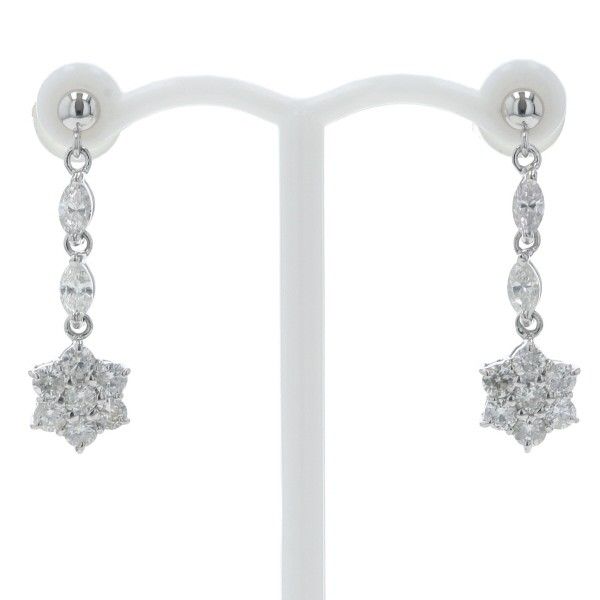 K18WG ホワイトゴールド ピアス ダイヤモンド 0.52ct/0.52ct 花 フラワー マーキス スイング デザイン【新品仕上済】【zz】【中古】