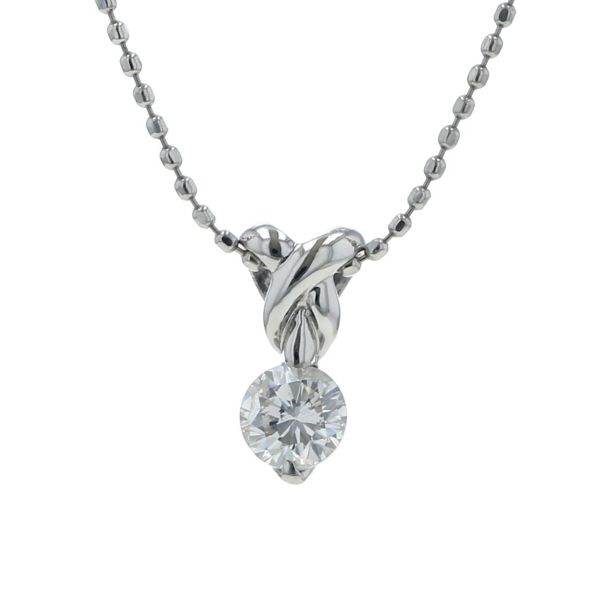 Pt900 Pt850 プラチナ ネックレス ダイヤモンド 0.34ct 一粒石 ソリテール クロス シンプル 40cm【新品仕上済】【zz】【中古】