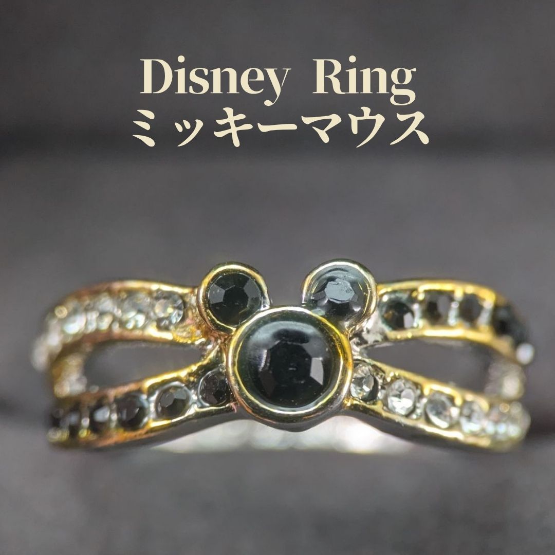 Disney 22号 ミッキーマウス シルバートーン リング ゴールド ブラック