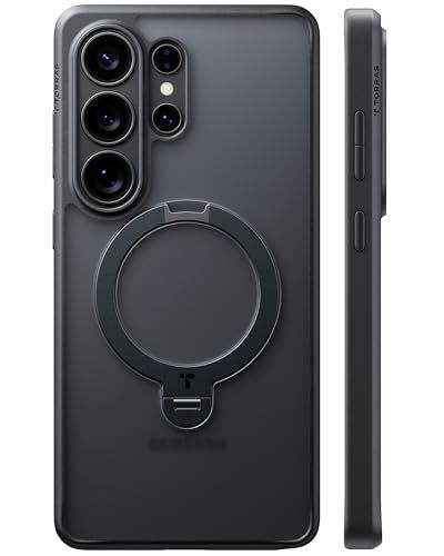 TORRAS Galaxy S26 Ultra 用 ケース Ostand Q3 Spin 360°定点回転ゼンマイ式スタンド Magsafe対応 3倍米軍MIL規格 指紋防止 耐衝撃 16N マグネット付き 半透明 マット仕上げ 黄ばみ防止Ju
