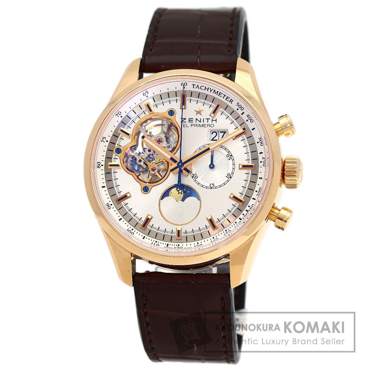 ZENITH ゼニス 18.2160.4047/01.C713 プリメロ クロノマスター オープン ムーン&サンフェイズ 腕時計 K18PG 革 メンズ [中古]